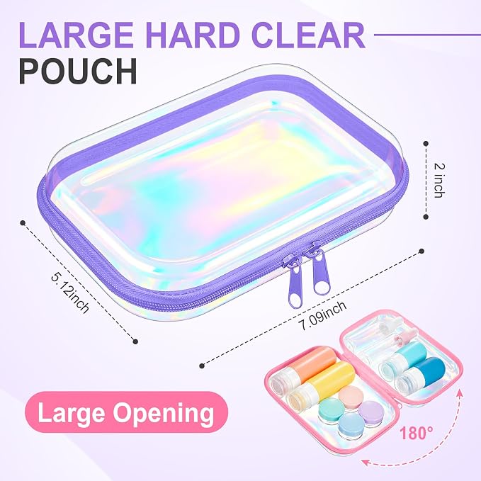 Sanwuta 6 Pcs Clear Hard Zipper Case Plastic Zipper Pouches Transparent Makeup Bag Pencil Case Pouches Toiletry Diaper Bag for Travel Toy Storage Organizer Bins(Holographic,7.09 x 5.12 x 2 Inch) - Image 2