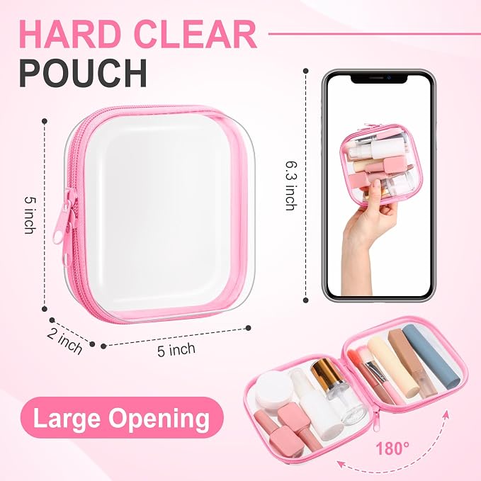 Sanwuta 6 Pcs Clear Hard Zipper Case Plastic Zipper Pouches Transparent Makeup Bag Pencil Case Pouches Toiletry Diaper Bag for Travel Toy Storage Organizer Bins(Pink,5 x 5 x 2 Inch) - Image 2