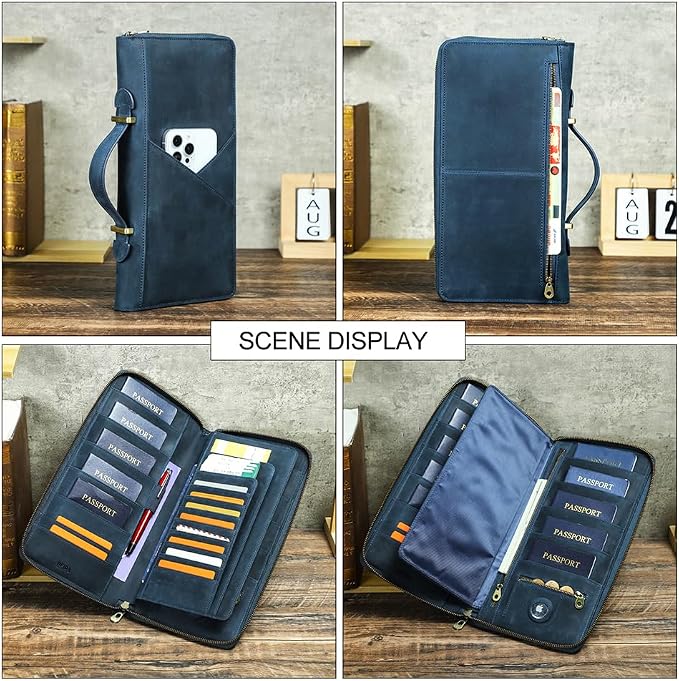 CONTACTS Family Passport Holder for 10 Full Grain Leather Passport Holder Compatible with Airtag for Family Travel Document Organizer Multiple Passport Wallet with Rfid Blocking (Blue) - Image 7