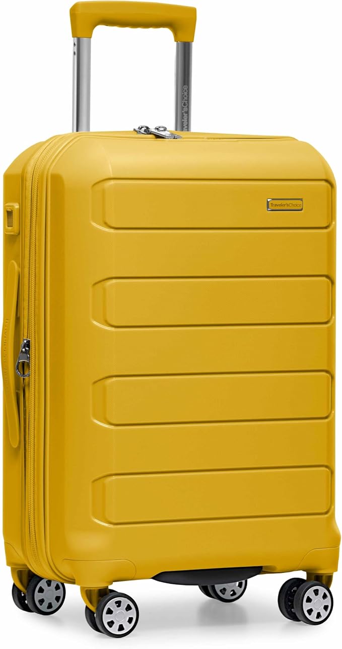 Traveler's Choice Pagosa Hardshell Expandable Luggage with Spinner Wheels, Yellow, 22-Inch Carry-on by TravelersChoice