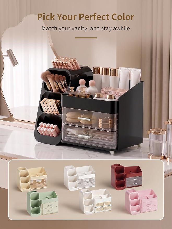 Booklov Makeup Organizer for Vanity, Large Capacity Cosmetic Display Case with Drawers, Countertop Beauty Storage Holder for Skincare, Brush Eyeliner Perfume Eyeshadow Lipsticks, Counter Desk, Black - Image 9