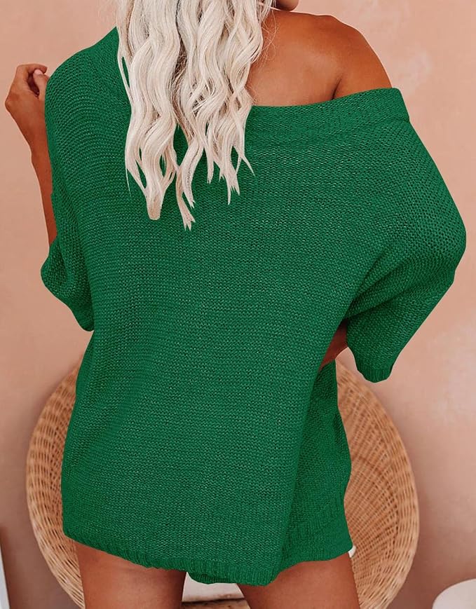Ermonn Womens 2 Piece Outfits Sweater Sets Off Shoulder Knit Tops Waist Short Suits Casual Pajama Set - Image 3