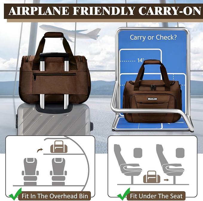 Underseat Carry On luggage Bag Airplanes Personal Item Bags, Gym Bag for Men Weekender Overnight Travel Tote Bag Shoulder Small Softside Carry on Luggage Travel Duffel Bags For Men Women -16 IN Brown - Image 4