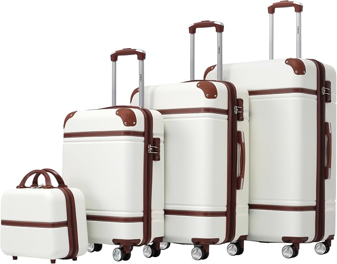 Merax Luggage Set 3 Piece Suitcase Set with 1 Cosmetic Case Expandable Spinner Wheels Vintage Luggage Sets(White,20"+24"+28") by Merax