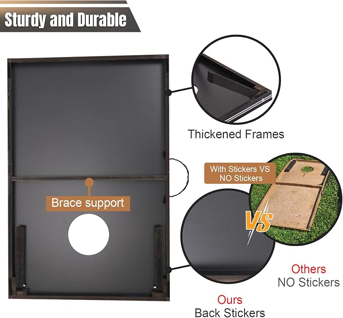 Cornhole Set 4x2 and 3X2 Regulation Size Corn Holes Sets with Carrying Bags & 8 Bean Bags Cornhole Boards Bean Toss Games for Adults Family Outdoor Beach Lawn Outside Backyard Games - Image 6