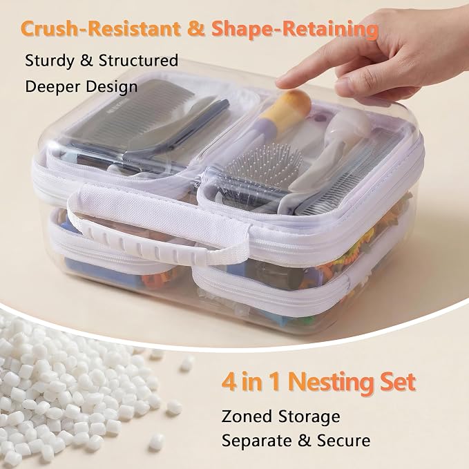 5PCS Travel Essentials for Toiletries, 1.2MM Clear Hard Shell Zipper Case | Makeup Bag for Cosmetics, Puzzles and Snacks, Clear Travel Bag for Diaper Bag Organizer, with Handles - Image 5