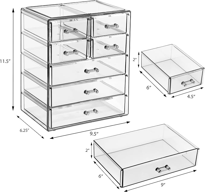 Sorbus Acrylic Makeup Organizer Set, 7-Drawer Vanity & Countertop Cosmetic Storage with Small & Wide Drawers, Clear Makeup Storage for Brushes, Lipsticks, Jewelry – Holiday Gift for Women & Teens - Image 3
