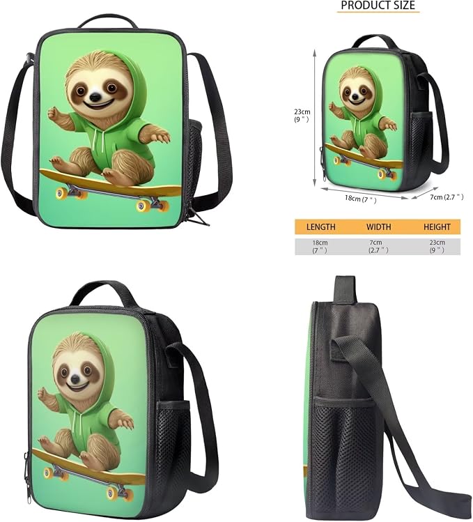 Skateboard Sloth Backpack for Boys Girls Backpack with Lunch Box Water Bottle Holder and Soft Pencil Case 4PCS Set Bookbag with Compartments for School 17 inch Sturdy School Bag for Kids - Image 5