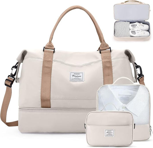 Weekender Bags for Women,Travel Duffle Overnight Bag with Shoe Compartment | Personal Item Carry On Bag,Gym Bag,3 Pcs Set by SYCNB