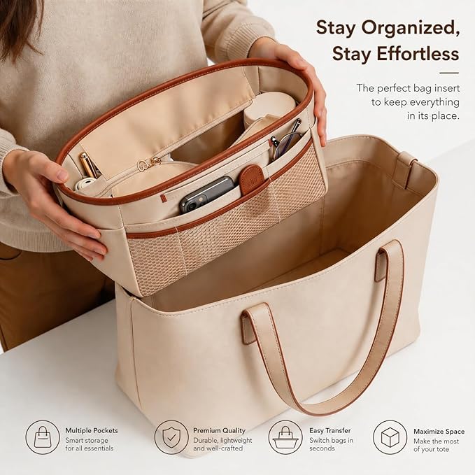 GIVLEFLY Purse Organizer Insert for Tote Bag, 12.99 Inch Satin Bag Organizer with Zipper Pocket, Multi Pocket Handbag Organizer - Image 6