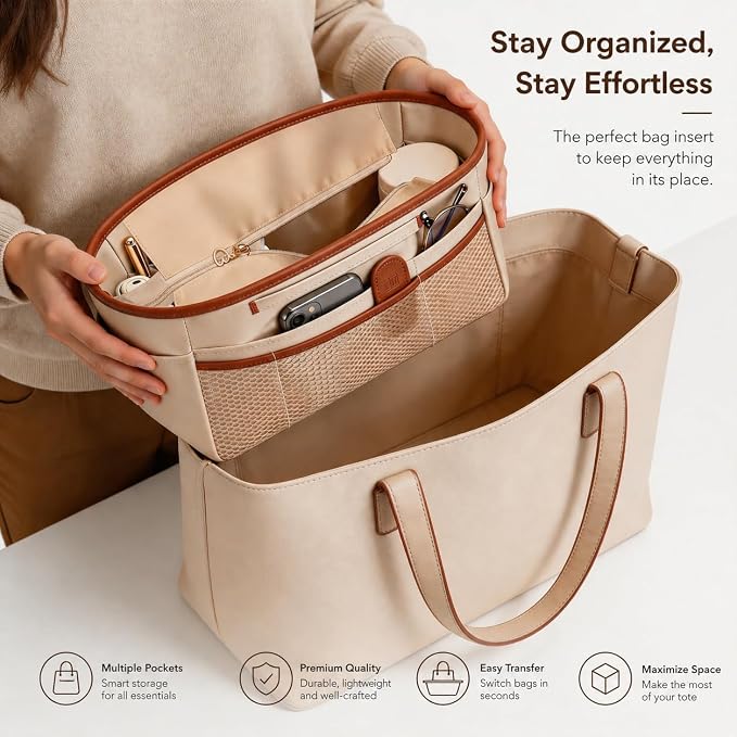 GIVLEFLY Purse Organizer Insert for Tote Bag, 9.84 Inch Satin Bag Organizer with Zipper Top, Multi Pocket Handbag Organizer - Image 5