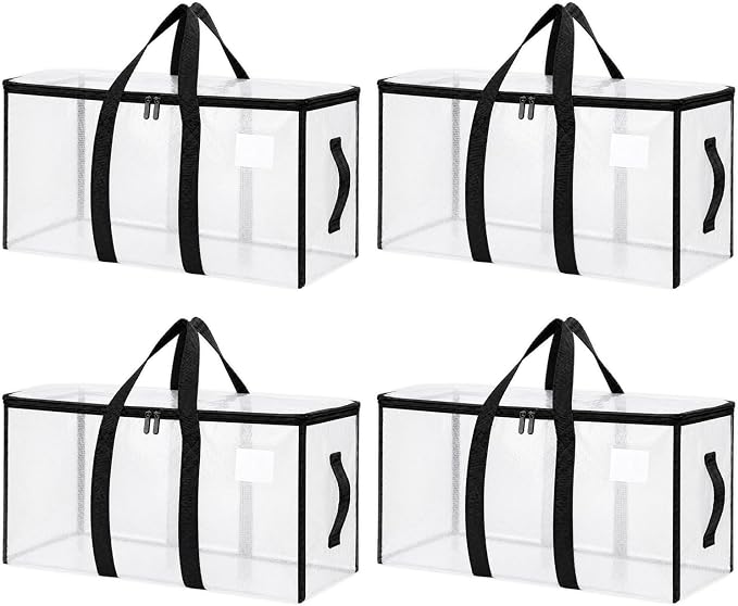 Songrey Heavy Duty Moving Bags, 4 Pack Large Storage Bags with Zipper & Handles, Waterproof Totes Bags for Clothes Packing, Moving, College Supplies, Home Organization by Unknown