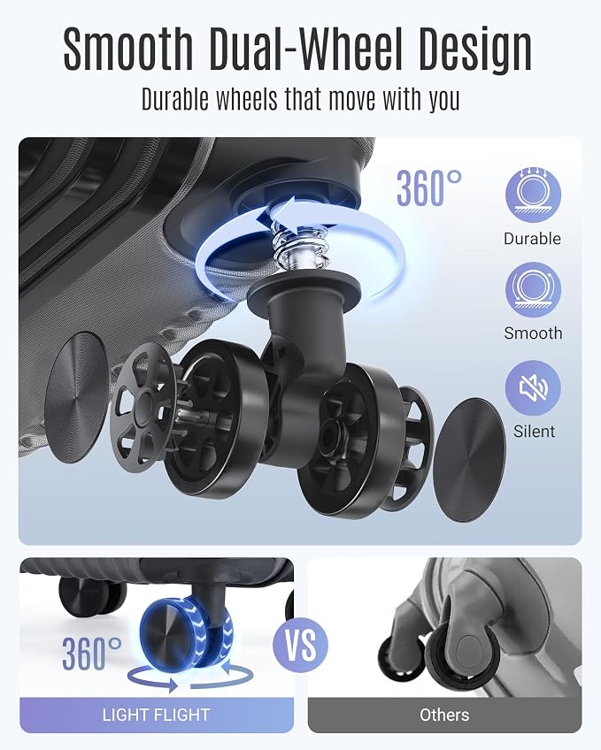 LIGHT FLIGHT 3 Piece Luggage Sets With Spinner Wheels Hardshell TSA Lock | Durability, Spinner Wheels, Hardside Lightweight, TSA Lock, Durable, PC+ABS, Mobility, - Image 5