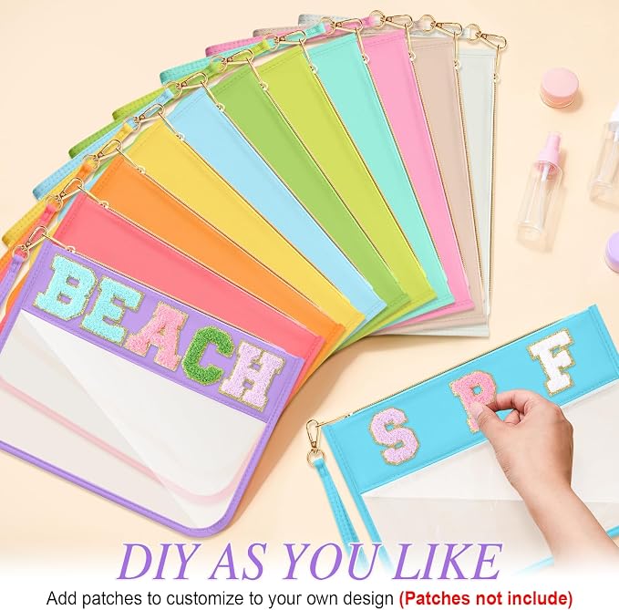 Sweetude 24 Pcs Clear Makeup Bags with Wristlet Bag DIY Chenille Letter Bag Bulk Waterproof Toiletry Bag Flat Preppy Nylon Clear Zipper Pouches Snack Organizer for Women - Image 3