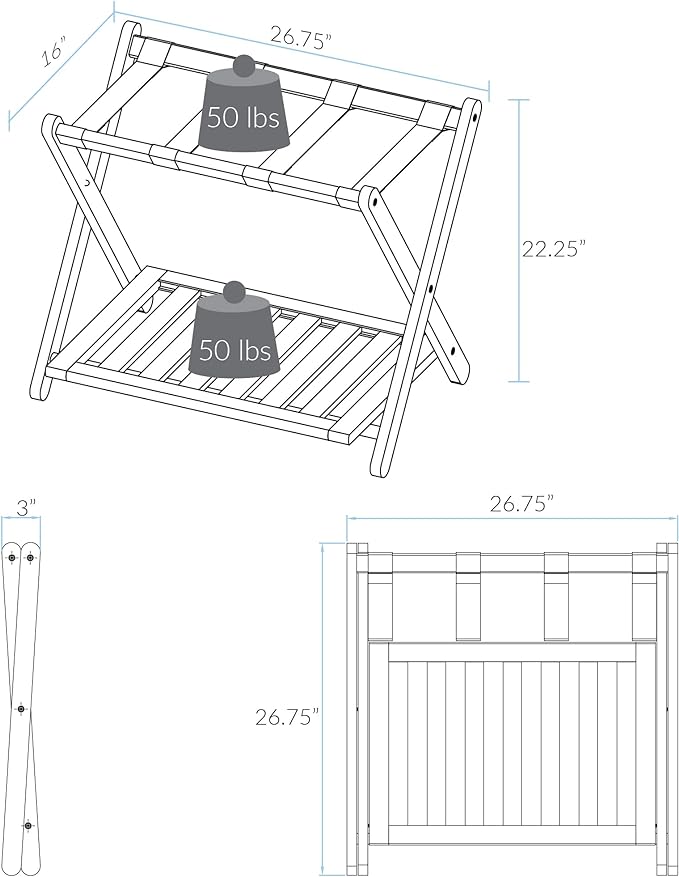 Casual Home Luggage Rack with Shelf, Espresso - Image 4