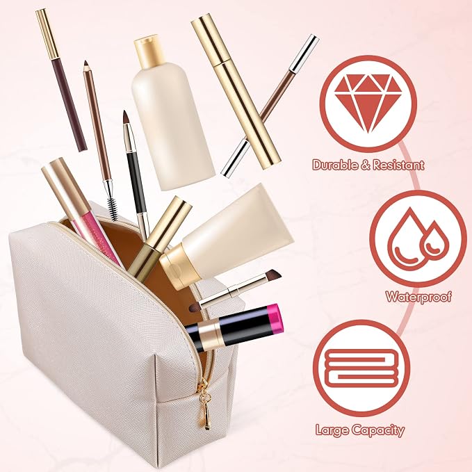 Kigeli Aesthetic Makeup Bags PU Leather Cosmetic Pouches Waterproof Plain Toiletry Bags Makeup Pouches Bulk for Women Party Gift Travel Storage Organizer(Ivory White,7.1 x 2.8 x 4.3 in) - Image 5