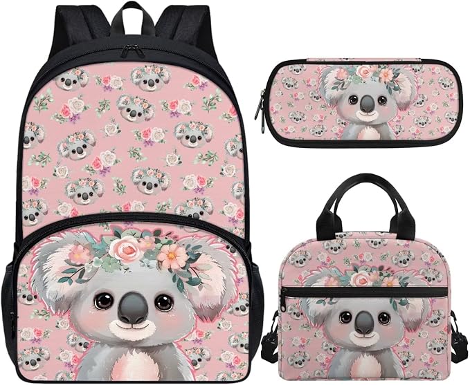 Koala Kids Cute Bookbag for Girls Backpack for Preschool Elementary Kindergarten Girls School Bag with Lunch Box and Pencil Case Set 3-in-1, Pink by Vanideaoty