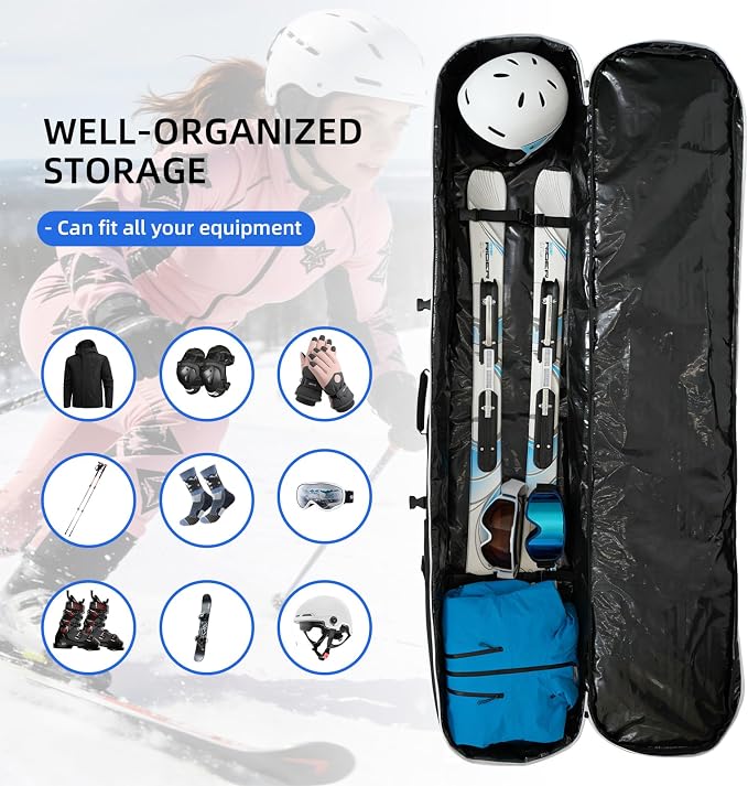 360° Padded Ski and Snowboard Travel Bag, Water-resistant Durable Storage Case for Air Travel and Road Trips - Image 5