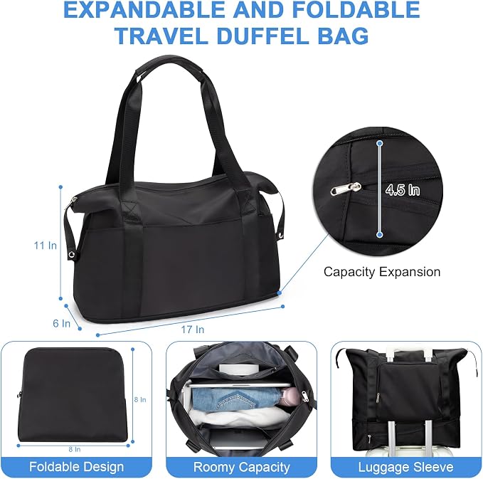 RDTGO Travel Backpack For Women, 40L Carry-On Backpack, Airline Approved Personal Item Bag, Waterproof Laptop Backpack with Large Duffel, Casual Daypack for Buisness Gym Weekend Hiking (Black) - Image 4