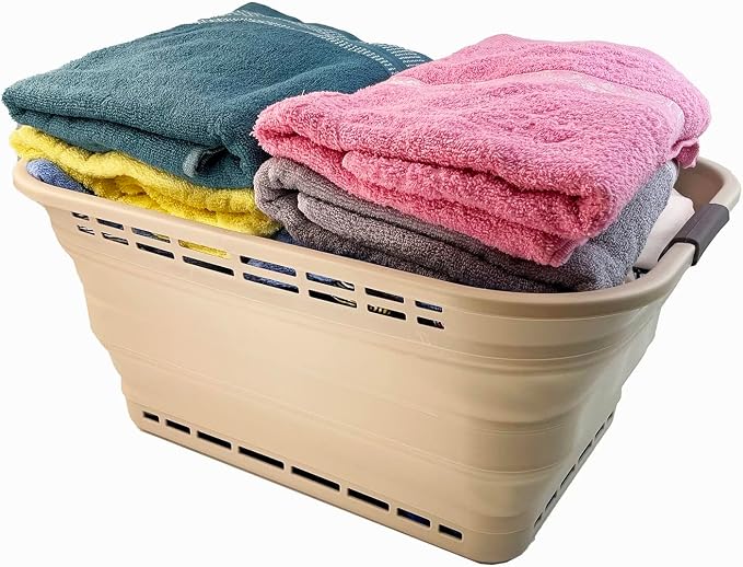 SAMMART 42L (11 gallons) Collapsible Plastic Laundry Basket - Portable Pop Up Storage Container/Organizer - Portable Hamper - Space Saving Easy Storage (Apricot/Brown (Set of 2)) - Image 7