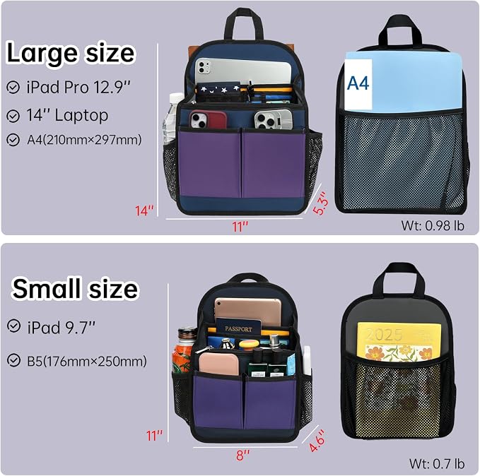 Mini Premium Rugged Backpack Purse Organizer Insert for Women Fashion Small Backpack-19 Pockets,Padded Water-repellent Nylon-Gray - Image 8