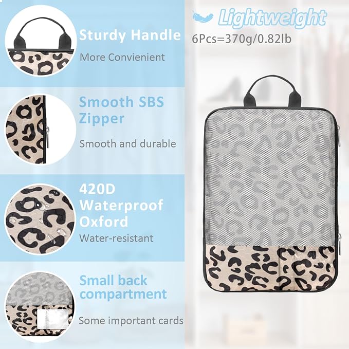 Travel Animal Skin Print Compression Packing Cubes Set | Lightweight, Tear-Resistant, Slim-Fold Packing Organizers, Travel Essential Bag for Clothes, Shoes, Cosmetics & Toiletries - Image 4