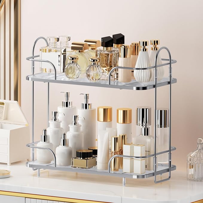 2 Tier Corner Bathroom Counter Organizer, Cosmetic Skincare ，Bathroom Countertop Perfume Tray Vanity, Kitchen Spice Corner Storage Shelf - Image 6