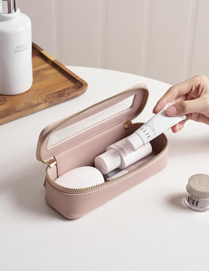 Popvibe Makeup Brush Travel Case Slim Makeup Bag for Women Clear Cosmetic Bag Cute Makeup Case Pink Toiletry Bag for Traveling Transparent Car Makeup Bag Aesthetic Makeup Brush Bag - Image 2