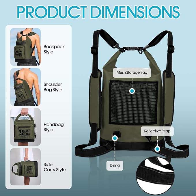 MORXPLOR Dry Bag Waterproof,5L/10L/20L/30L/40L/55L Roll Top Dry Bag Backpack with WaterProof Phone Case for Swim,Kayak - Image 5