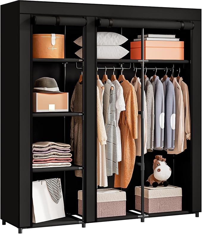 SORCEDAS Portable Wardrobe Closet Storage Organizer Metal Hanging Rack Non-Woven Fabric (Black, 51 Inch) by SpecialYourHome