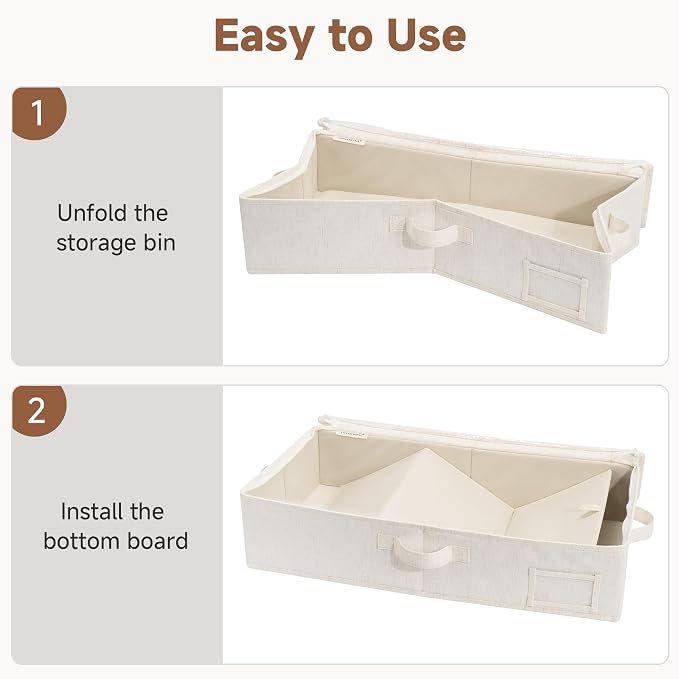 StorageWorks Under Bed Storage Containers - Underbed Storage with Handles and Label Holder, 2 Pack Ultra-thick Fabric Underbed Bins, Closet Organizer for Clothes, Blankets, Sweater - Image 7