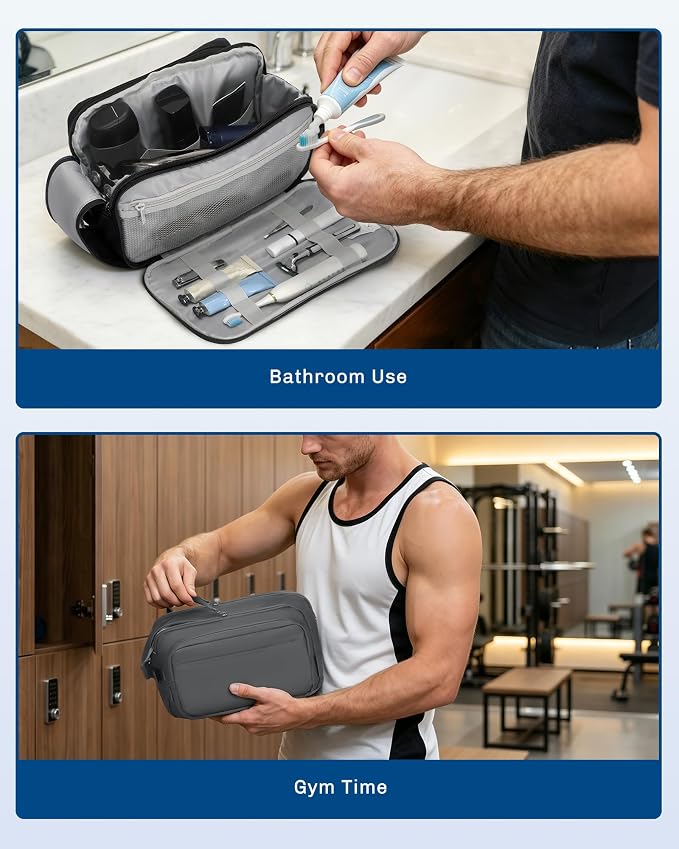 Hynes Eagle 9L Large Toiletry Bag for Men Women Durable Travel Shaving Dopp Kit Water-Resistant Makeup Bag Organizer Case for Grooming Accessories Navy Blue - Image 2