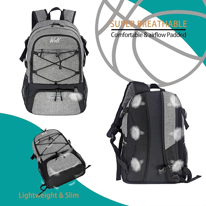 WOLT Basketball Backpack Large Sports Bag with Separate Ball Holder & Shoes Compartment, Best for Basketball, Soccer,Gym - Image 5