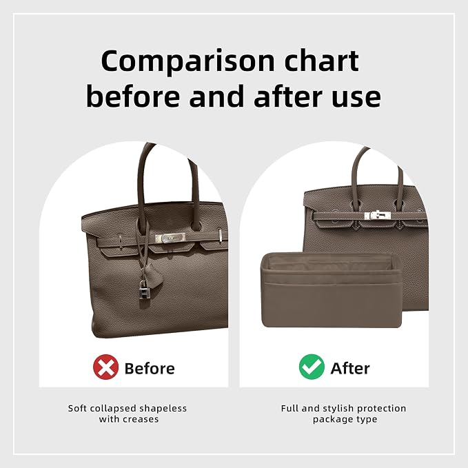 DGAZ Silk Purse Organizer Insert for Birkin Bag(Etoupe grey,BK50) | Soft and Lightweight,Perfect Fit,Multi-pocket Storage,Bag Protector,Luxury Bag Care,Handmade,for Smooth Bag Organizer - Image 5