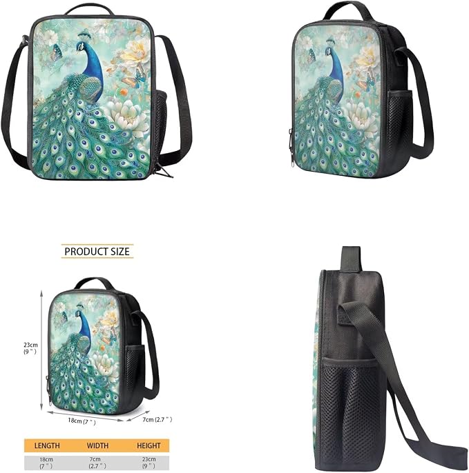 Peacock Backpack for Kids Girls Backpack with Lunch Box Water Bottle Carrier and Large Capacity Pencil Case 4PCS Set Lightweight Bookbag with Front Pocket for School 17 inch Sturdy School Bag - Image 4