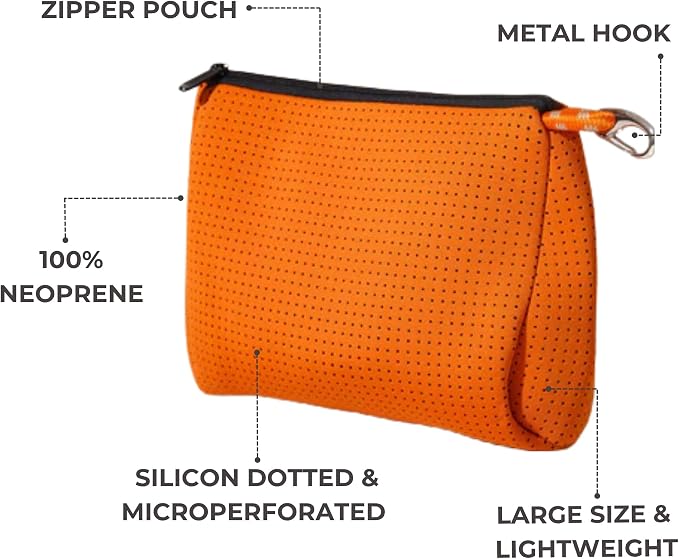POPUPS Brand Large Makeup Bag with Zipper - Neoprene Machine Washable Travel Toiletry Cosmetic Organizer Pouch for Women (Basic Burnt Orange) - Image 4