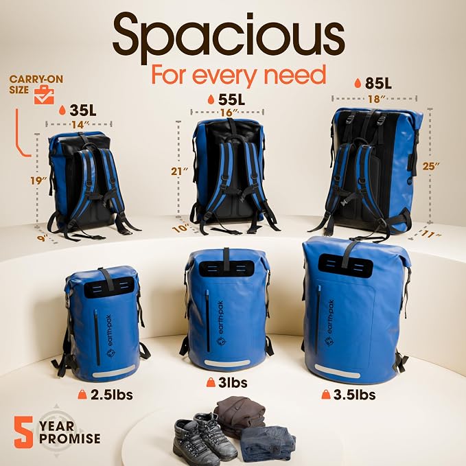 Earth Pak Waterproof Backpack - Heavy Duty Hiking Backpack - Roll-Top Closure Bag - Cushioned Dry Bag Waterproof Phone Case - Image 2