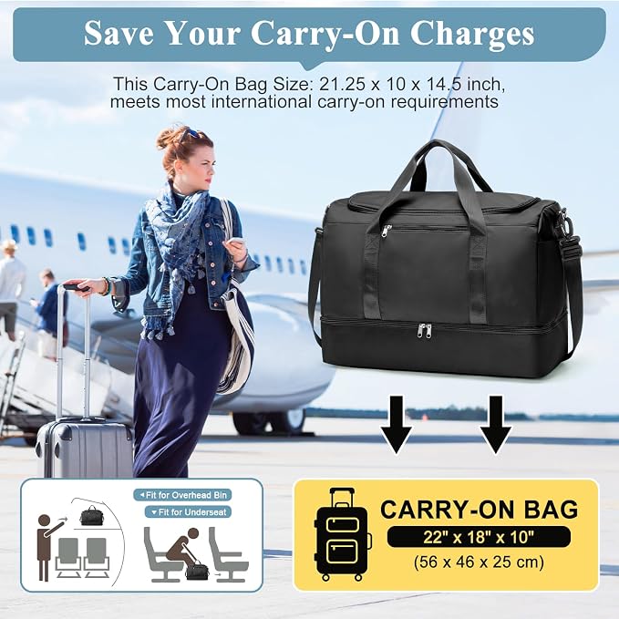 Extra Large Travel Duffel Bag, Carry-On Weekender Bags for Women Travel | Overnight Weekend Bag with Shoes Compartment for Travel Business Trips Sport Hospital - Image 2