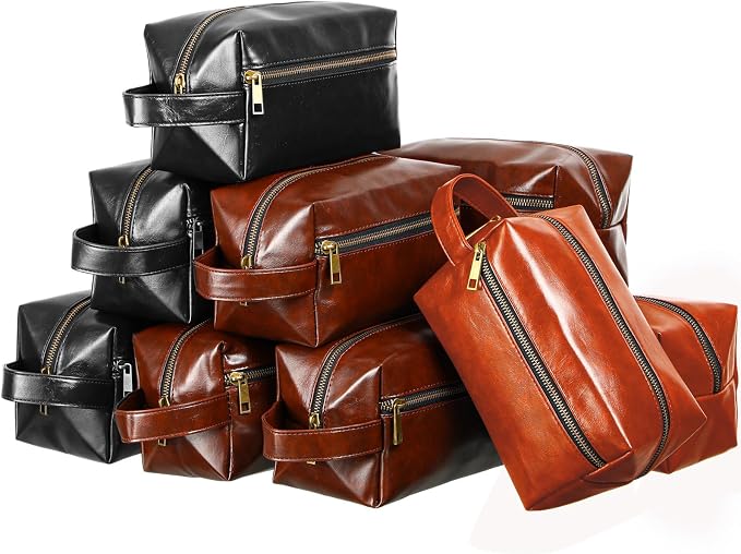 Hillban 10 Pcs Groomsmen Gift Leather Toiletry Bag for Men Travel Shaving Kit Bathroom Bag Make up Cosmetic Proposal Supplies for Wedding Favor Grooming Anniversary Boyfriend Father(Colored) by Hillban