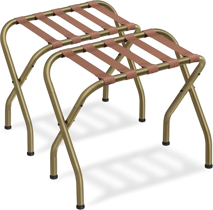 SONGMICS Luggage Rack, Pack of 2, Luggage Racks for Guest Room, Suitcase Stand, Steel Frame, Foldable, for Bedroom, Golden URLR064A02 by Unknown