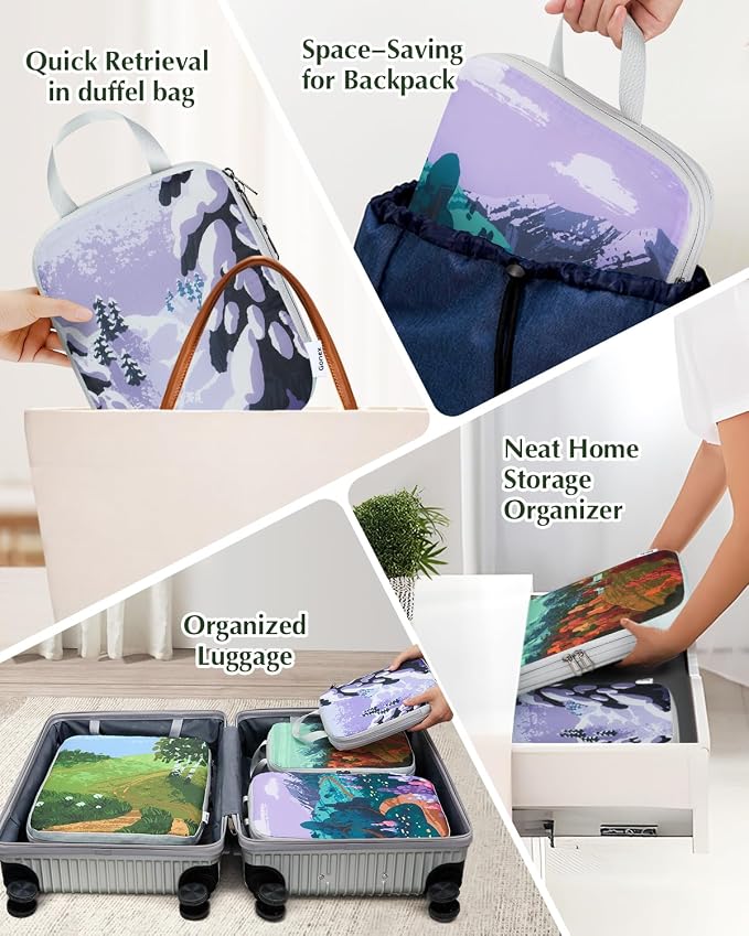 Gonex Compression Packing Cubes, 4pcs Expandable Storage Travel Luggage Bags Organizers, Travel Cubes for Suitcase Carry On (Seasons) - Image 7