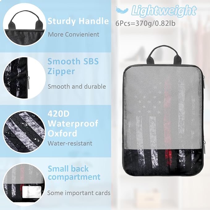 National flag Compression Packing Cubes Set (7 Piece) - 1776 flag | Patriotic Flag Design Travel Organizer Bags, Essential for Clothes, Shoes, Cosmetics & Toiletries, Black - Image 4