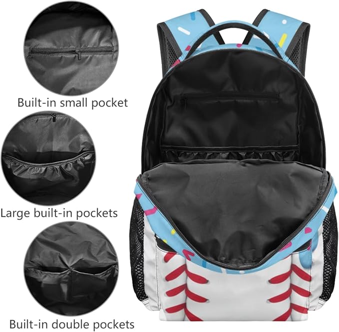 Sweet Ice Cream Drip Baseball Backpack Set – Lightweight 4-Piece School Bag with Lunch Box, Pencil Case & Dinosaur Charm, Cute Bookbag for Girls 3rd 4th 5th Grade Sporty Backpack - Image 3