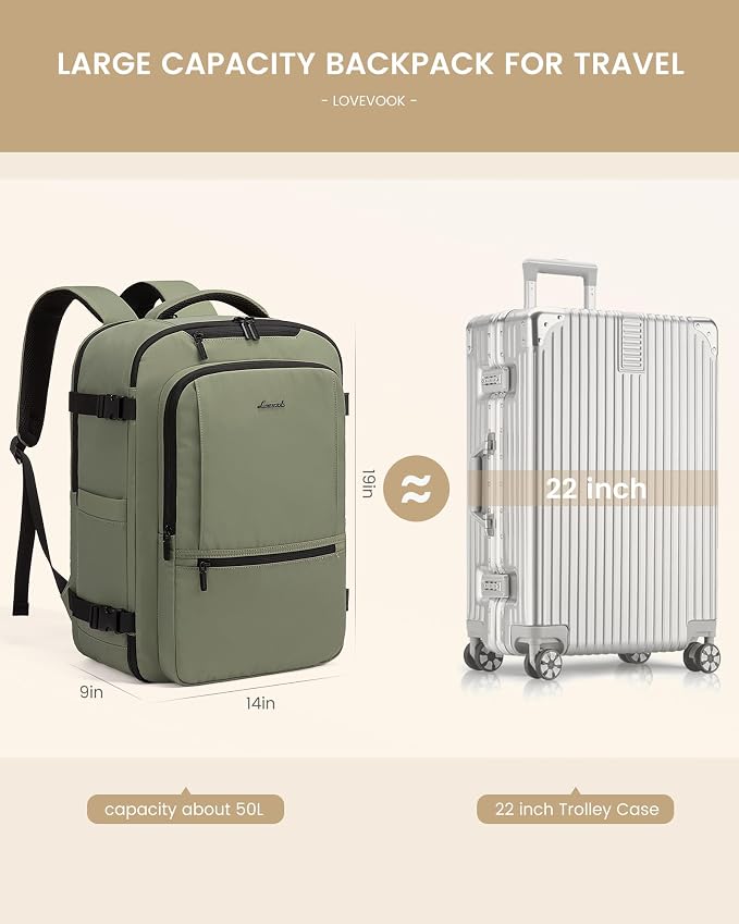 LOVEVOOK Travel Backpack for Women & Men, 50L Large Carry On Backpack Airline Approved, TSA Personal Item Weekender Bag, Water Resistant Laptop Backpacks with 3 Packing Cubes for Travel Essentials - Image 3