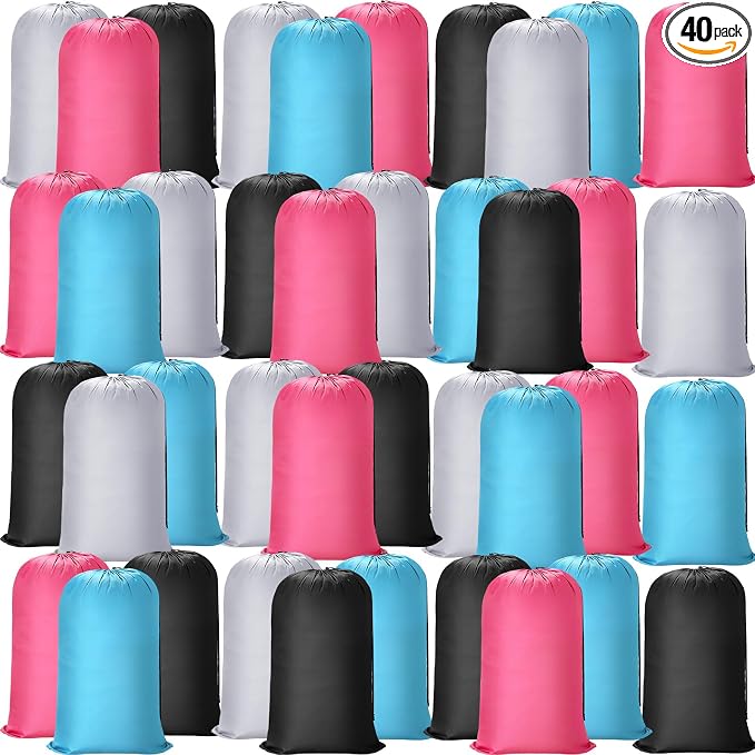 Sanwuta 40 Pcs 38" x 24" Large Laundry Bags Bulk Travel Laundry Bags with Drawstring Closure Lock Washable Heavy Duty for Dirty Clothe Camping College Dorm Apartment (Black,Gray,Sky Blue,Pink) by Sanwuta