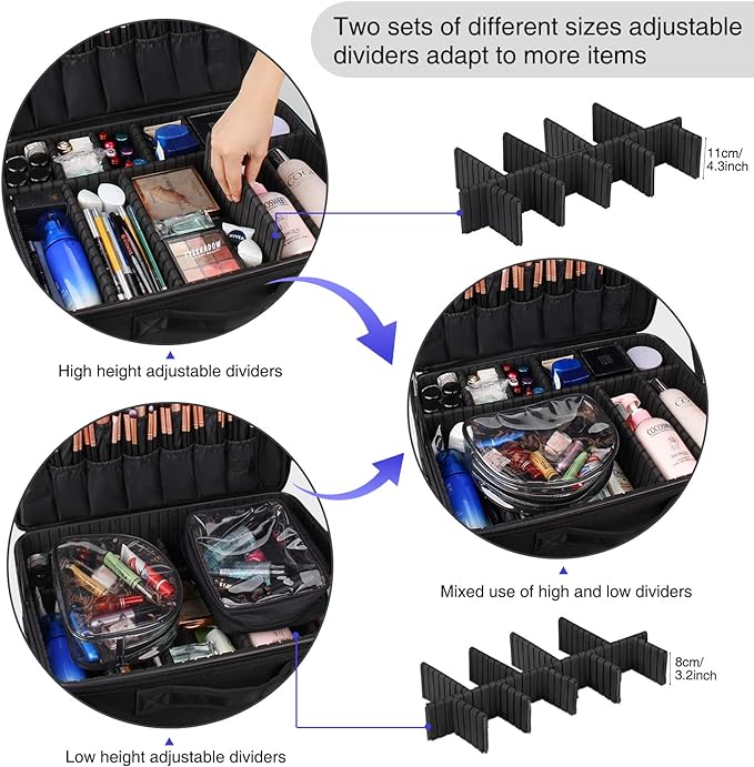 Relavel Extra Large Makeup Case Travel Makeup Train Case Professional Makeup Artist Bag Portable Nail Organizer Box Art Supply Case with Adjustable Dividers/Attach to Trolley/Shoulder Strap (Black) - Image 3