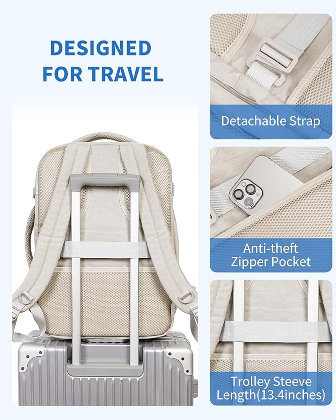 WANDF Travel Backpack For Spirit Airlines Personal Item Bag 18x14x8 with Wet Pocket, 17 Inch Laptop Backpack for Men Women | Frontier Airline Underseat Fit, Fits 17" Laptop, 180°Opening, Travel Backpack - Image 6