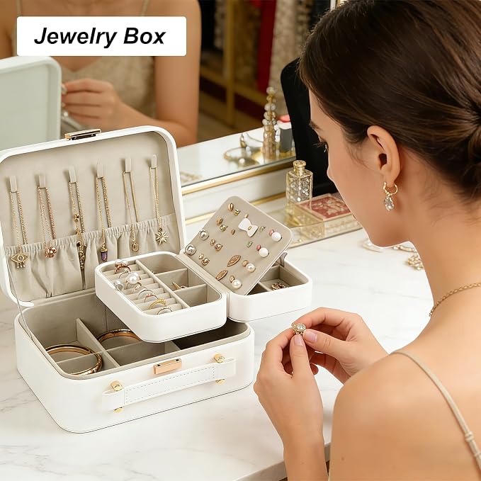 Jewelry Box for Women, Travel Jewelry Organizer Ladies Watch and Jewelry Case Travel Jewelry Case for Necklaces. (White) - Image 6