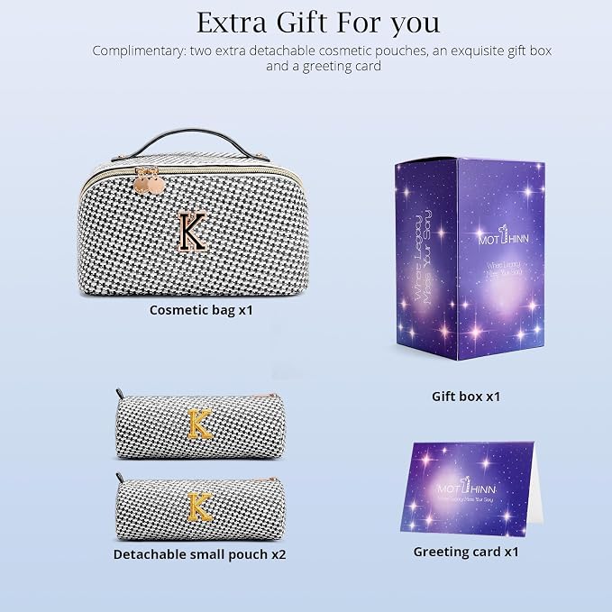 Personalized Gift Travel Makeup Bag: Initial Makeup Organizer Bag for Women | 3-in-1 Custom Make up Bag Set - Vegan Leather Travel Cosmetic Bag - Luxury Gift for Women – Birthday, Anniversary, Graduation - Image 5