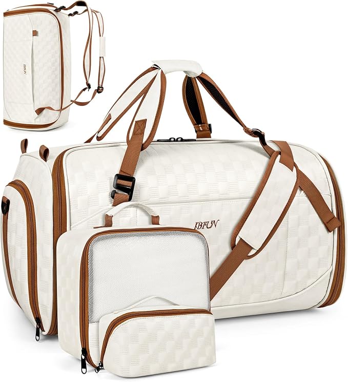 Convertible Garment Bags for Travel - Carry on Garment Duffle Bag with Backpack Straps for Men Women, 4 in 1 Large Travel Duffel Bags with Shoes Compartment Hanging Suit Dress Weekender Bag 3pcs Set by IBFUN